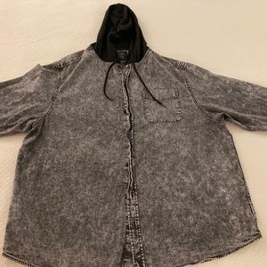 “No Boundaries” Black Cotton Denim 3XL Hoodie Top